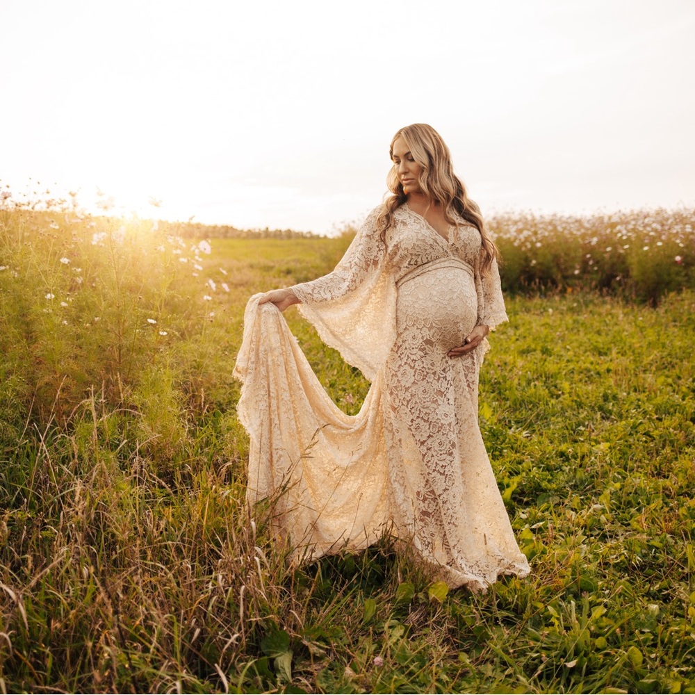 Lace Maternity Maxi Dress in Cream